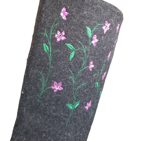 NWOB Charcoal Gray Made In Italy Designer felted wool embroidered flower boots - Picture 8 of 15